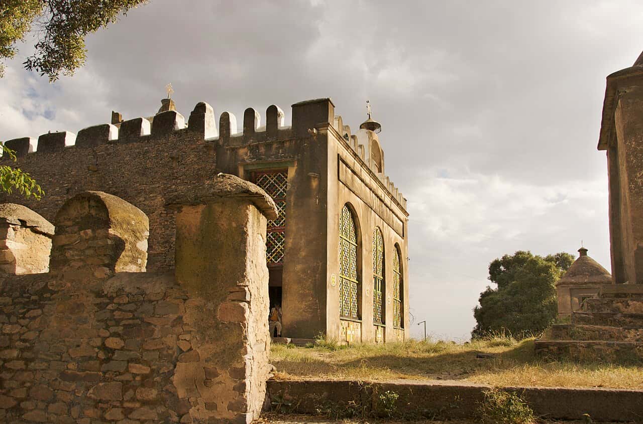 The battlemented old Church of St Mary of Zion in Aksum in late afternoon sun